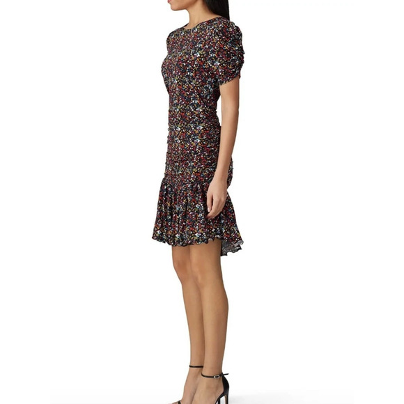 Tanya Taylor Floral Puff Sleeve Mini Dress M Ruffle Hem Drop Waist - Picture 4 of 10